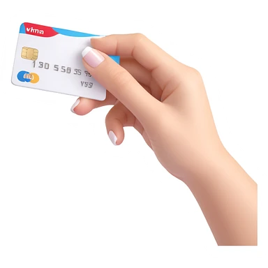 bank card in a female hand with manicure, side view, clean white color, soft shadows and highlights, no decoration sticker