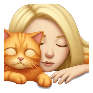 Blonde girl sleeping with orange cat sticker