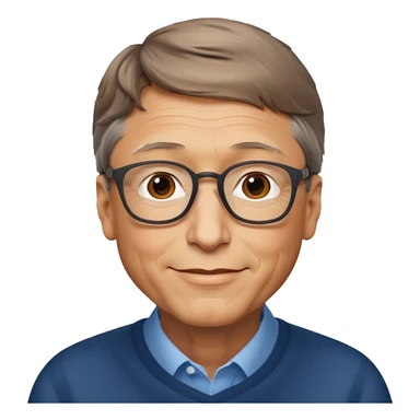 Bill Gates, iconic tech entrepreneur, portrait, apple style emoji, no background sticker