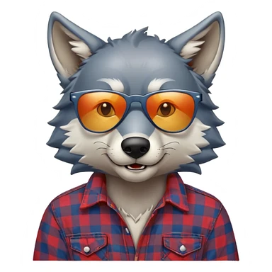 head and shoulders friendly anthropomorphised wolf in plaid shirt and jeans, wearing dark sunglasses, relaxed pose sticker