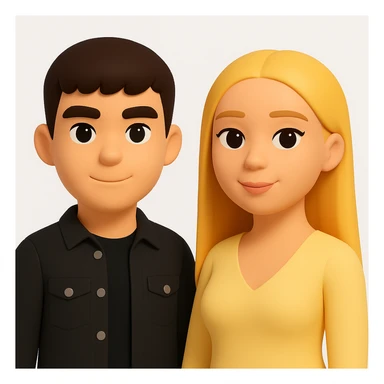 In the style of 3D Emoji, slightly increase the volume of the upper body of the girl, separate the girl and the boy from each other, and make the skin color the same for both characters. The style should reflect the Microsoft style 3D fluent emojis with concise and clear features. sticker