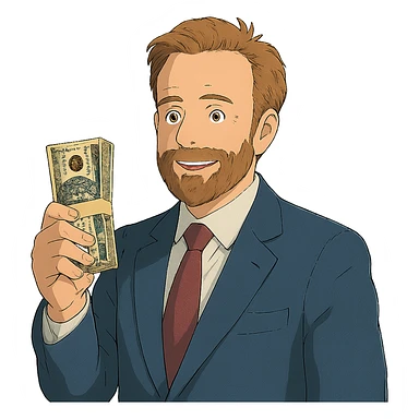 ghibli style Nikolai Astrup, Norwegian politician, holding a pack of money in his hand sticker