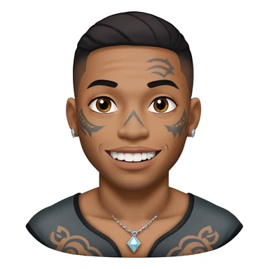 A black/mixed man tattooed face with silver and diamond teeths sticker