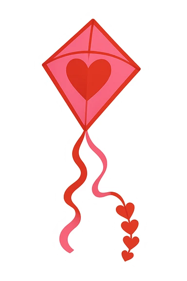 love-themed kite with heart tail sticker