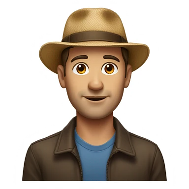brown haired man portrait with a hat sticker