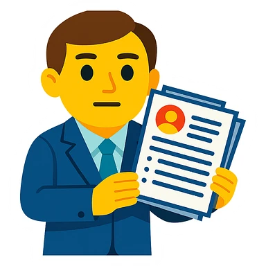 A recruiter holding a resume with a neutral expression (not sad or happy) in vibrant toon style, no background. sticker