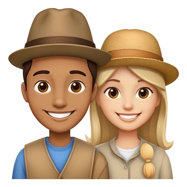 two people with different hats, smiling sticker