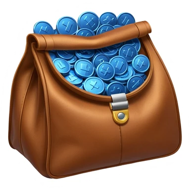 blue coins inside a brown leather bag  sticker
