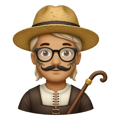 very tattoed face, normal glassess, fat venice gondolier with iconic hat and thick hair sticker