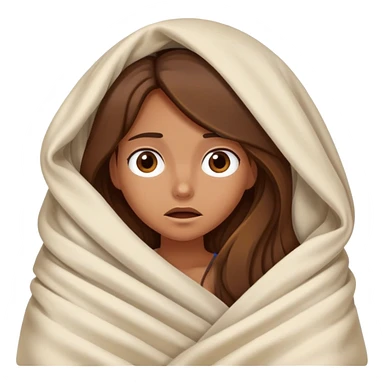 a tanned girl with brown long hair laying in bed hid under the blanket  in fear sticker