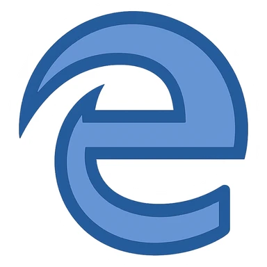 Reimagine the Microsoft Edge logo in a minimalistic, flat blue style consistent with previous icons. Use almost exclusively shades of blue for the swirling 'e' shape, with clean, simple lines. Prioritize clarity, recognizability, and consistency with the other icons. Fully transparent background, minimal use of other colors. sticker