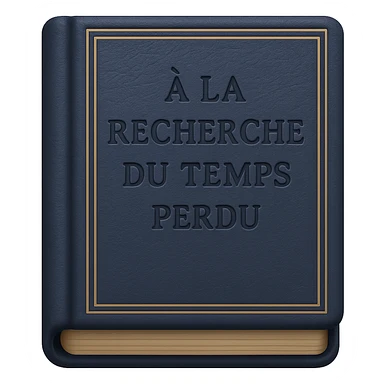 Create an emoji of a classic French book inspired by 'À la recherche du temps perdu' with a navy blue cover, embossed title, elegant and minimal design, no text. Maintain a classic and refined look. sticker
