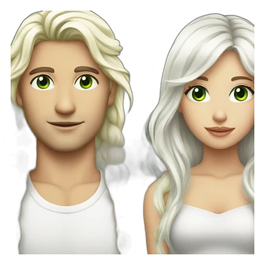 girl with green eyes white hair with blonde guy with long hair sticker