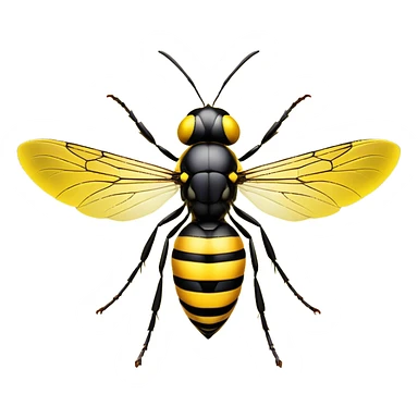 Cinematic Noble Wasp Portrait Emoji, Poised and formidable, with a sleek, slender body in bold yellow and black hues, angular, translucent wings and sharp, focused eyes exuding determined intensity, Simplified yet strikingly defined features, highly detailed, glowing with a cool, assertive radiance, high shine, intelligent and vigilant, stylized with an air of natural precision, focused and alert, soft glowing outline, capturing the essence of a watchful wasp that appears ready to buzz out of the screen with commanding presence! sticker