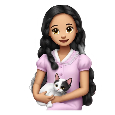 Kitty Corner Francie Barbie. Jenna Ortega Wednesday Addams. Nightgown. Cuddling up with Slippers the kitten. sticker