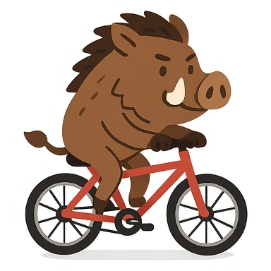flat toon style wild boar riding a bicycle sticker