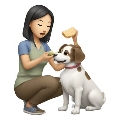 Asian woman feeding dog sticker