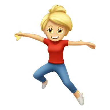 blonde person doing star jump in red tee sticker