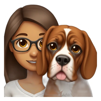 indian girl with long hair in specs with french mastiff on her lap sticker