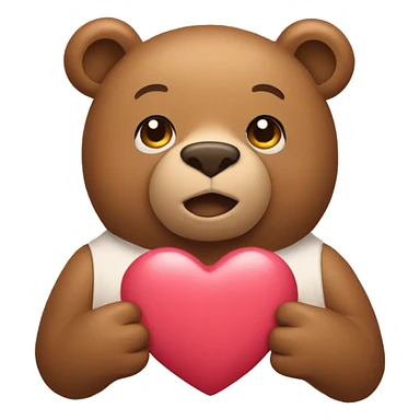 Light brown bear holding a heart sticker