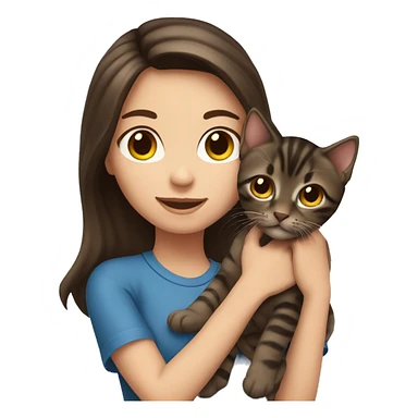 Brunette girl holding dark brown tabby kitten sticker