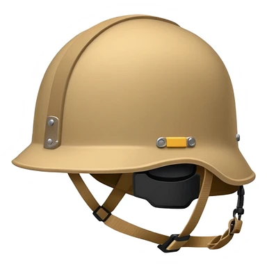 modern NATO helmet, iPhone emoji style, tan color, three-quarter view, mounts for accessories, strap sticker