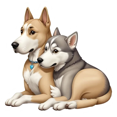 tan Great Dane cuddling a husky, realistic  sticker