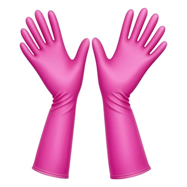 pair of bright rubber gloves with long cuffs and slightly curved fingers, suggesting flexibility and grip, vibrant pink color, soft matte finish, gentle creases indicating use, no sponge, soap, or sink, soft lighting, subtle shadows, emoji scale sticker