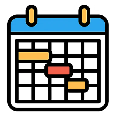 Gantt chart icon with calendar grid, simple and clean, color outline sticker