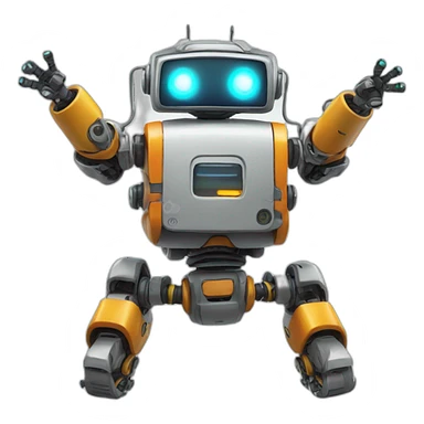 a cheerful multi-colored jumping robot sticker
