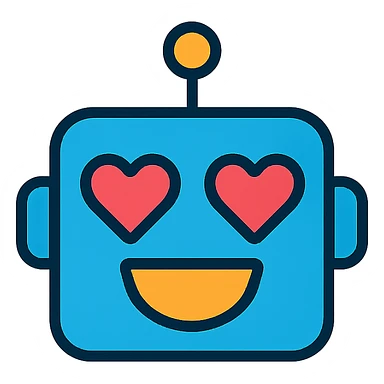 a happy robot face with heart eyes sticker