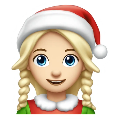 Christmas elf girl blue eyes blond hair white Christmas hat sticker