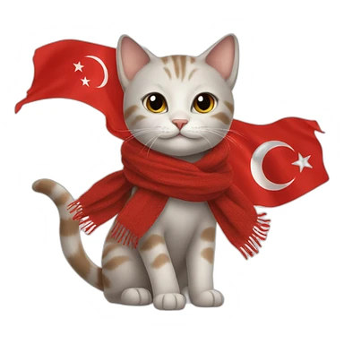 Cat wearing a scarf of Turkish flag sticker