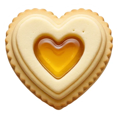 Realistic shortbread cookie in the shape of a heart with pale yellow jelly middle filling and sprinkled powder sugar on top. sticker