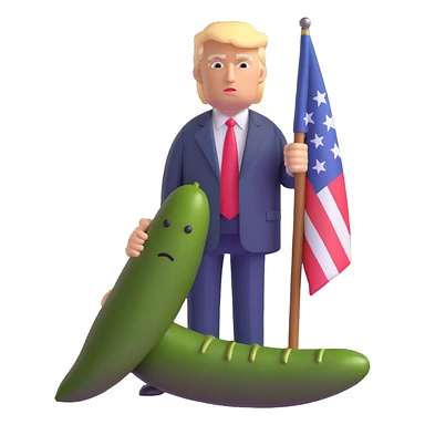 Donald Trump standing next to a confederate flag and a large pickle, 3D emoji style sticker