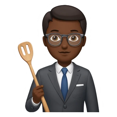 man with glasses dark hair wearing a suit and holding a spatula sticker