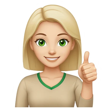thumbs up emoji light skinned woman green eyes encouraging teacher beige top sticker