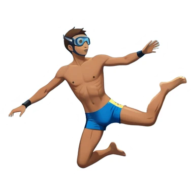 A diver mid-air, diving from a rocky cliff into the sparkling blue ocean below. The background shows a dramatic cliffside and clear sky, capturing the daring and exhilarating nature of cliff diving, with the water below ready to embrace the plunge. sticker