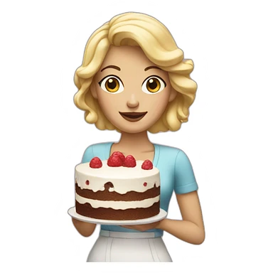 blonde woman holding a cake sticker
