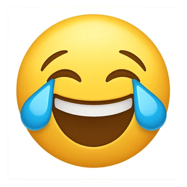 Create a cry-laughing emoji with large blue tears streaming from the eyes in the style of Apple emojis. The emoji should have no background and keep the original Apple style look. sticker