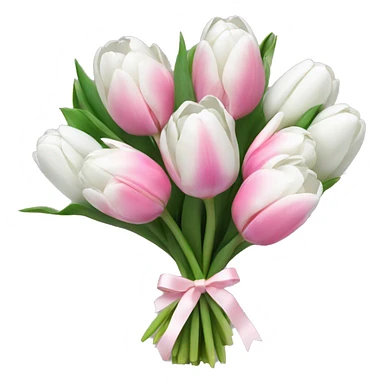 bouquet of white tulips and some pink tulips with a bow around it sticker
