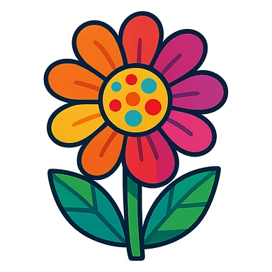 energetic and colorful vibrant toon style flower sticker