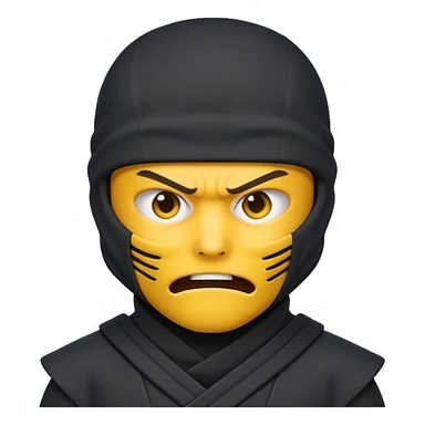 angry ninja face emoji, classic yellow emoji face, mouth fully covered by dark gray ninja uniform, only eyes visible sticker