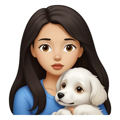 Girl with dark long hair kissing white dog  sticker