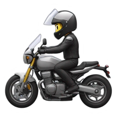 A motorcycle rider with a helmet sticker