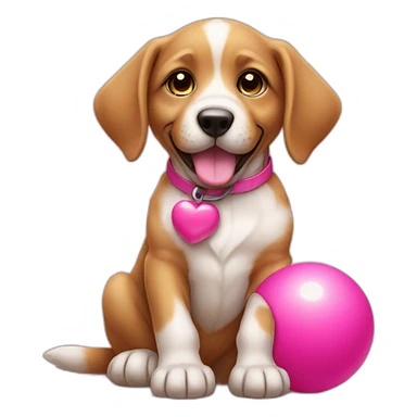 puppy with pink toy ball sit sticker