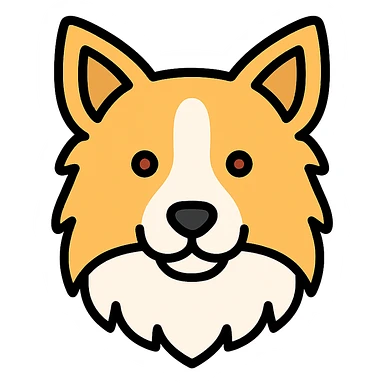 blonde and white border collie dog icon with color outline and black outlines sticker