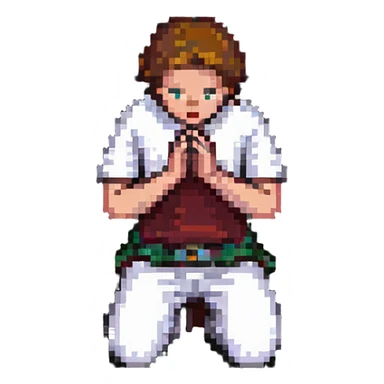 person kneeling in prayer with hands clasped sticker