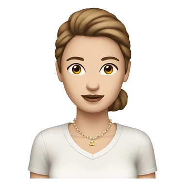 A woman with white skin and brown hair in a Chanel T-shirt sticker