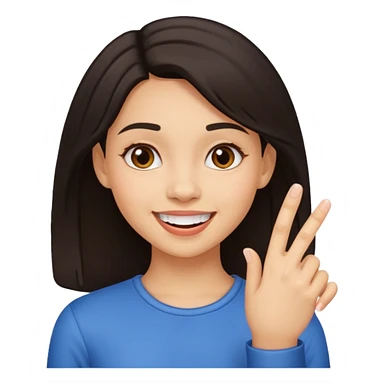 Emoji de una chica con el dedo sobre una esquina de los dientes sonriendo de forma coqueta   sticker
